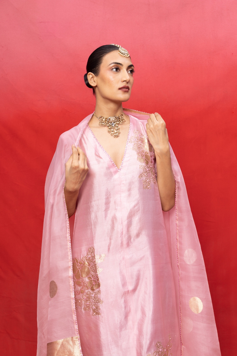 Handwoven Pink Silk Banarasi Suit Set