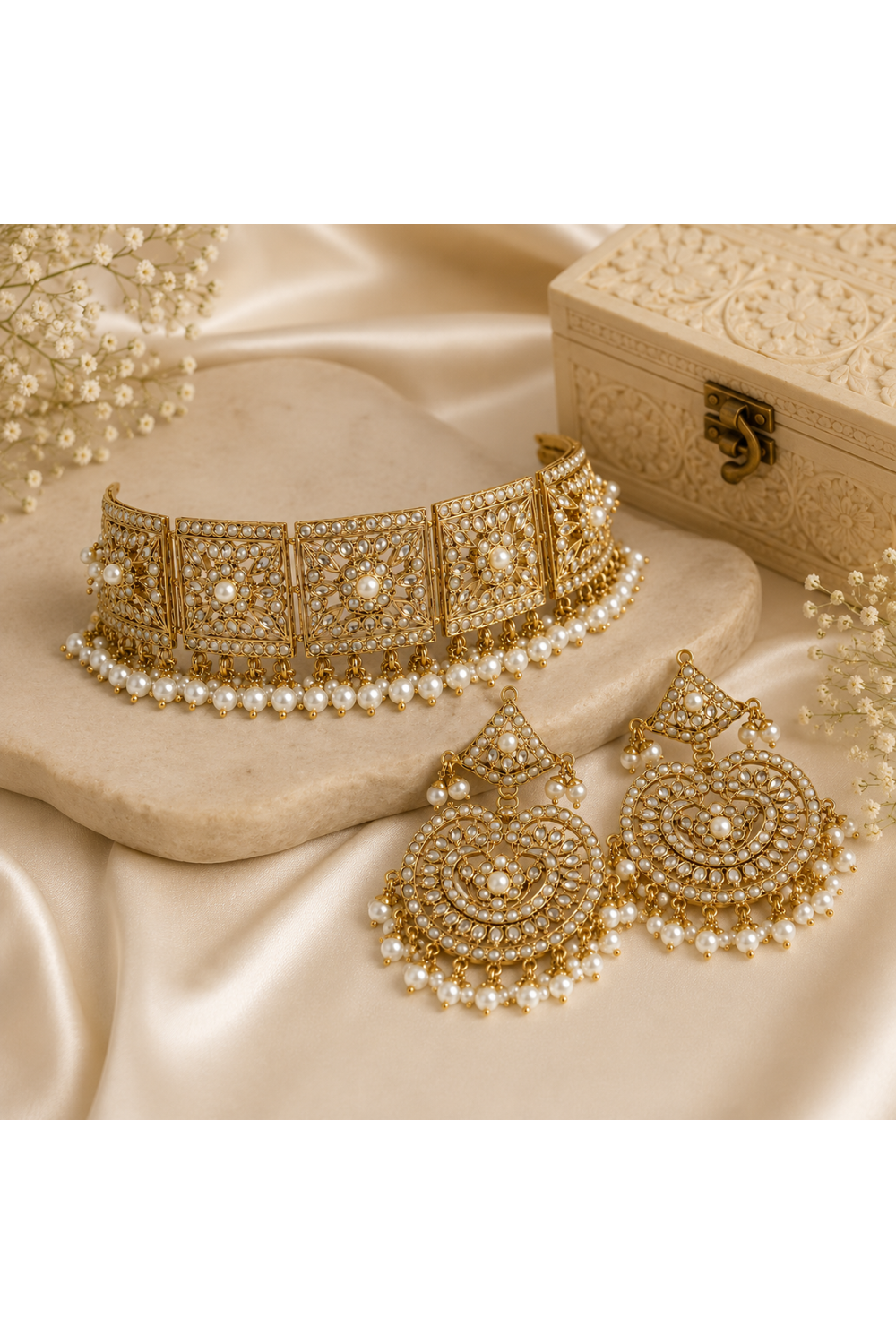 Gold Plated Handcrafted Jadau Necklace Set