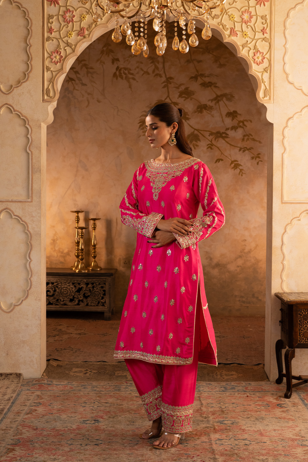Fuchsia Pink Silk Suit Set
