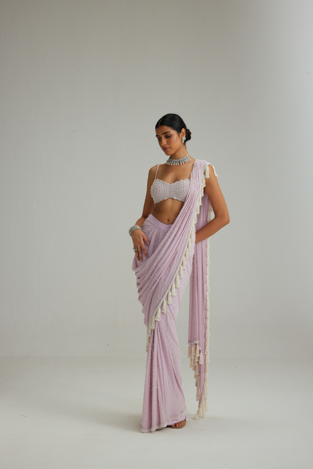Lavender draped saree set