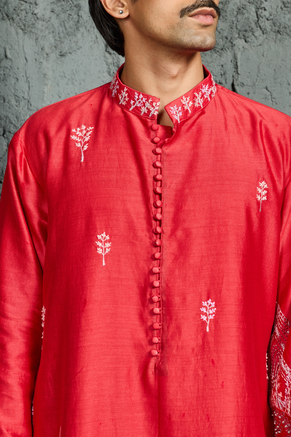 Red Gulrang Ridge Kurta Set