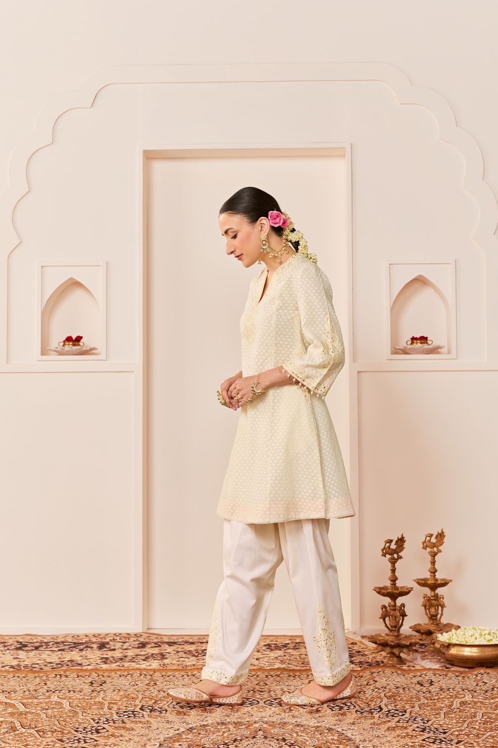 NIDA - DAISY IVORY SHORT CHOGA WITH FARSHI SALWAR AND DUPATTA