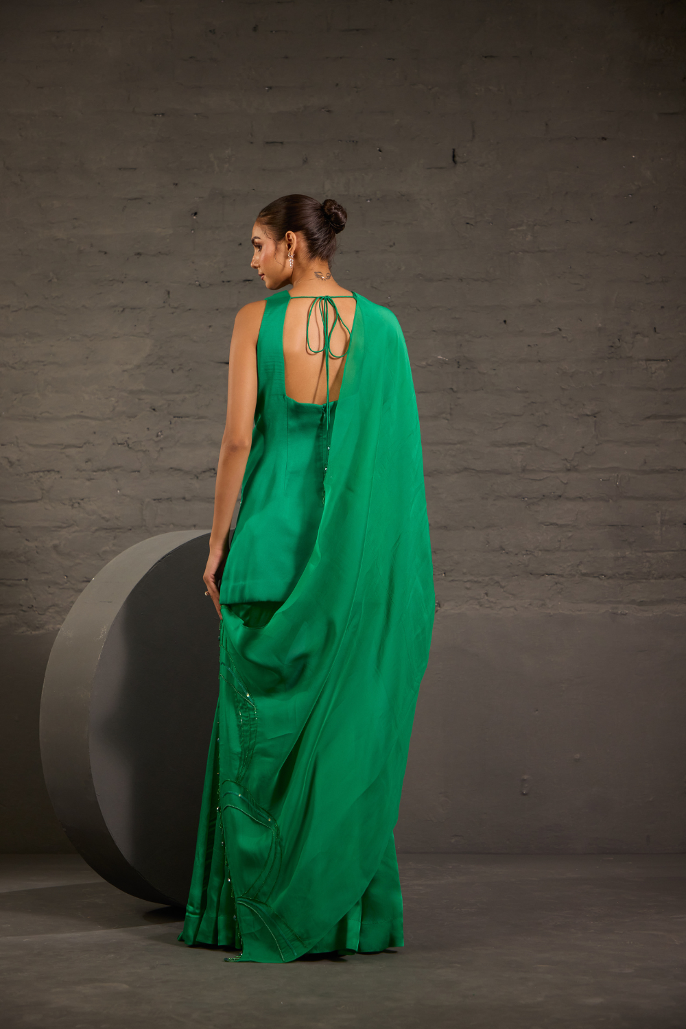 Hand Embroidred Emerald Green Short Tunic With Sharara & Dupatta Set