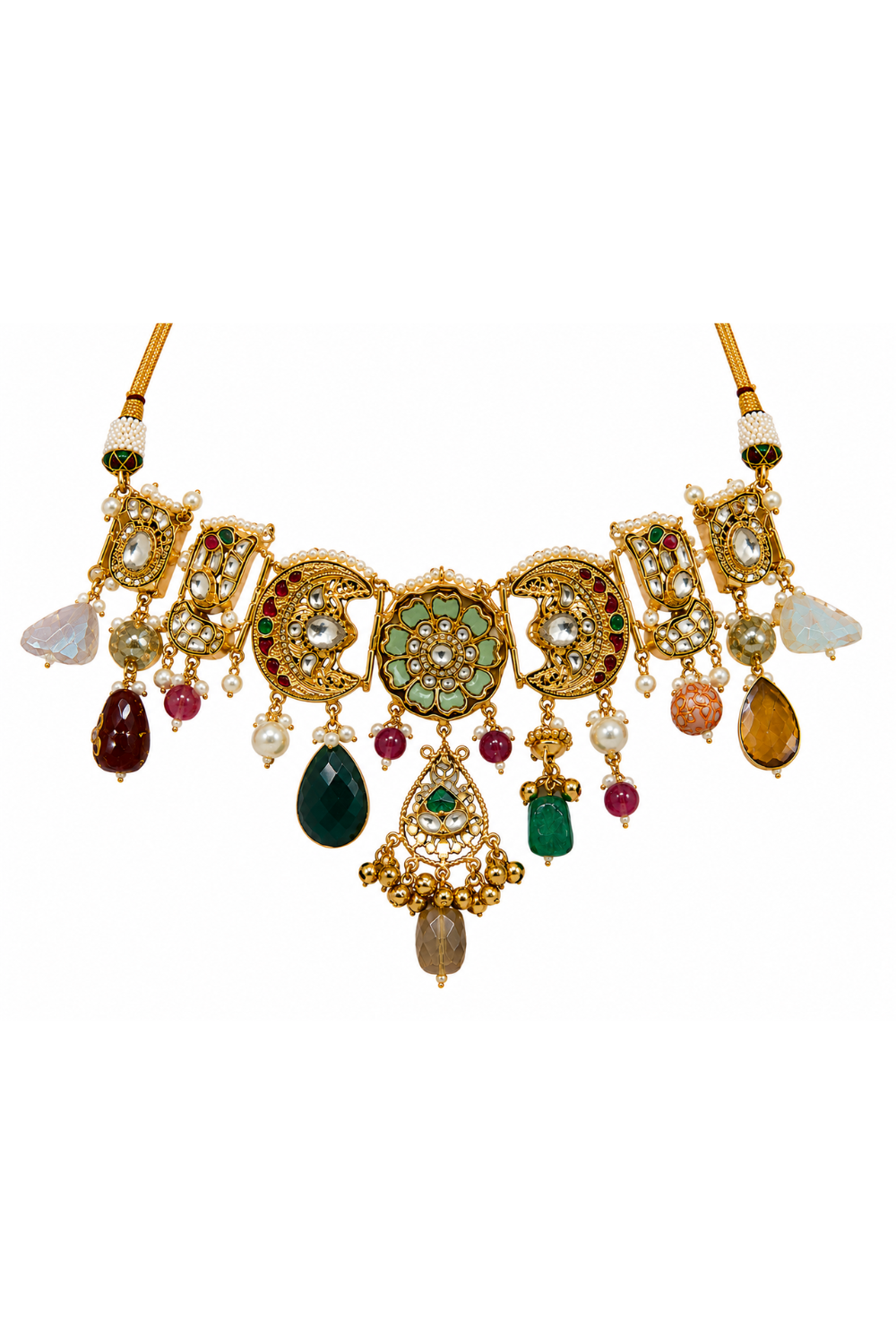 Handcrafted Multicolour Polki Charm Necklace Set