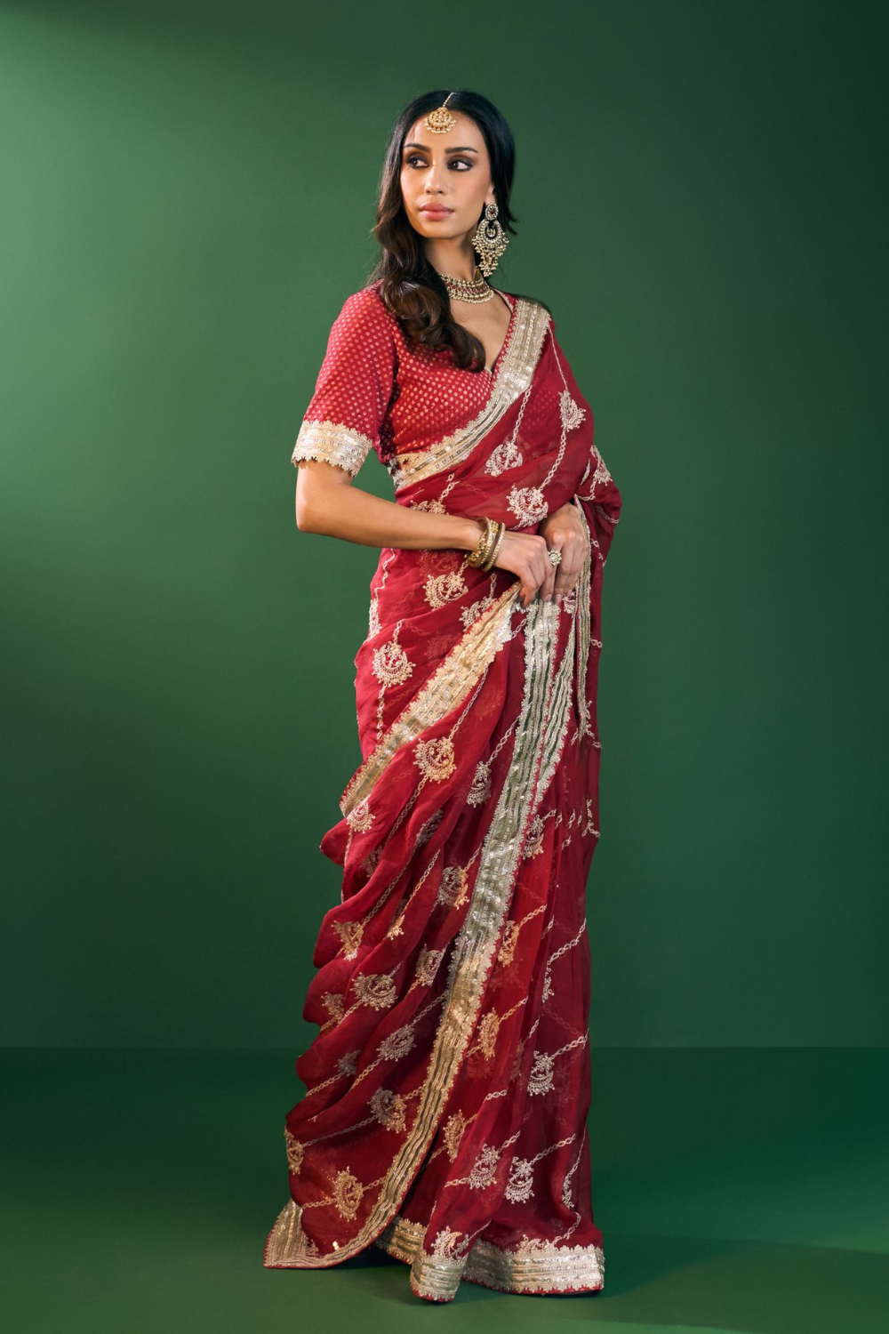 Kesa Organza Red Saree