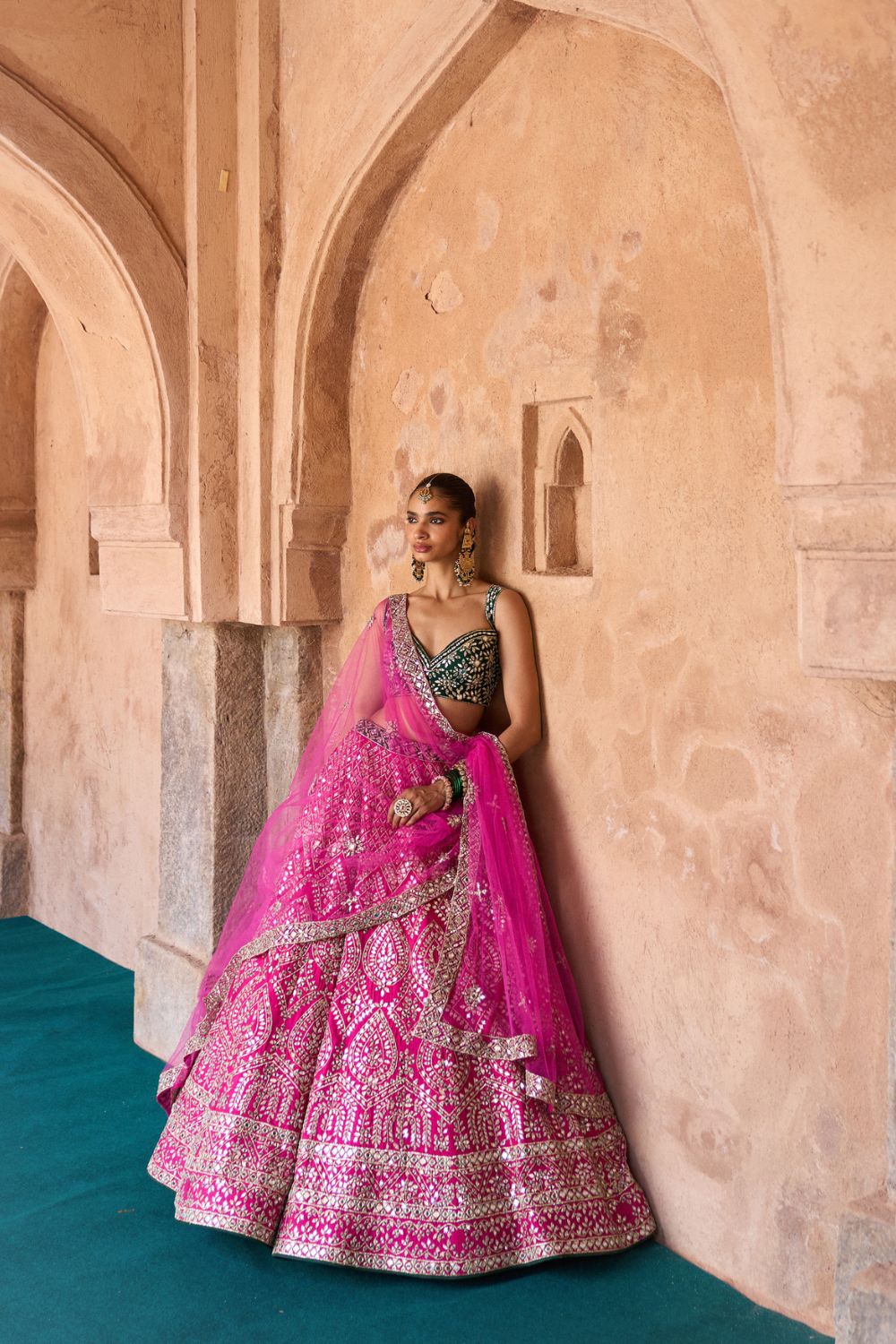 JYOT — Fuchsia Pink Raw Silk Lehenga Set with Contrast Blouse