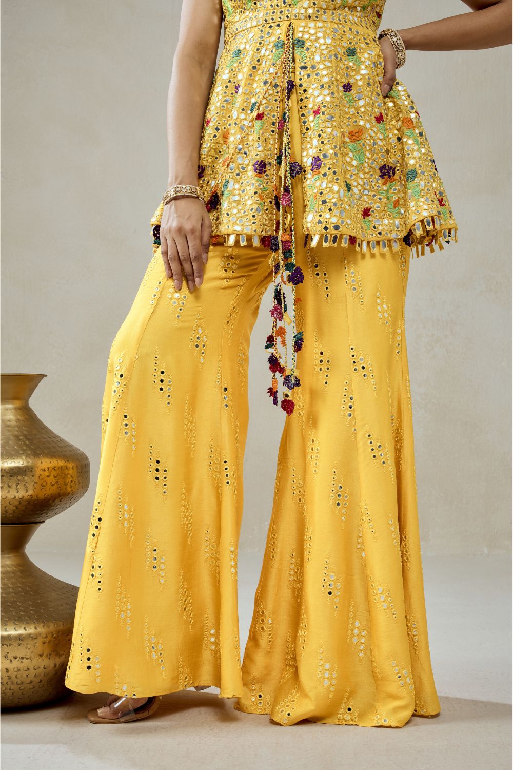 Yellow Sharara Trouser Peplum Set