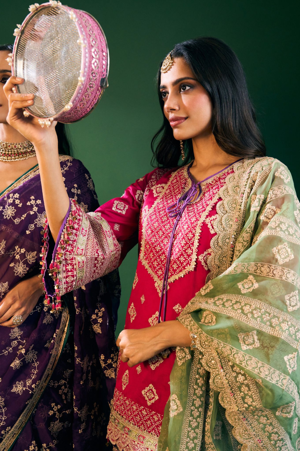 Hira Pima Satin Fuschia Kurta Set