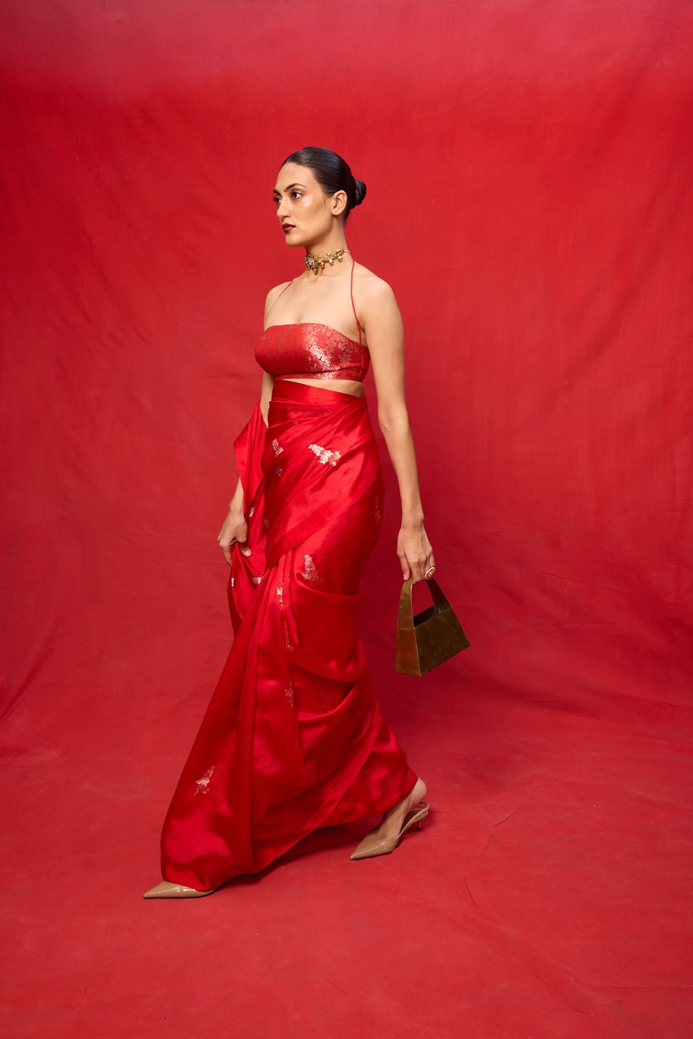 Handwoven Red Silk Embroidered Saree