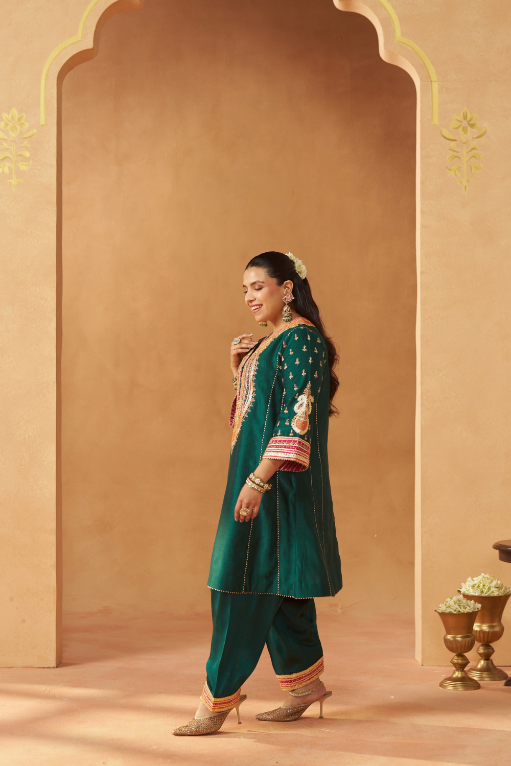 Riva Emerald Green Chauga With Salwar