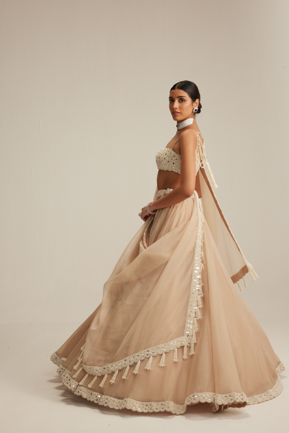 Light Beige Organza Lehenga Set