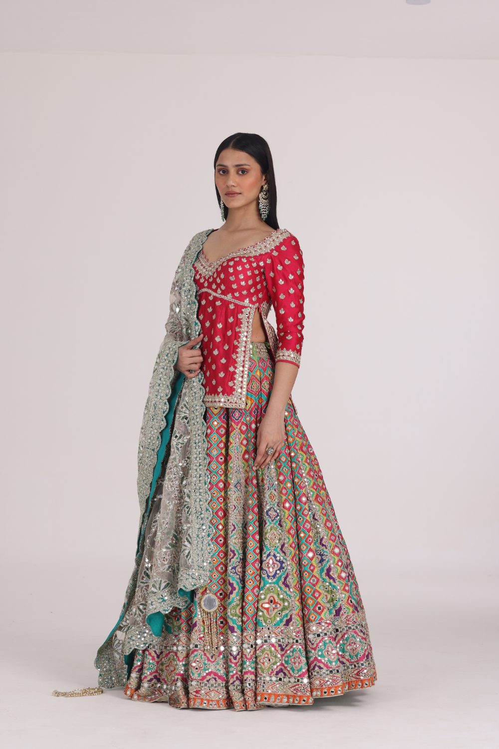 Multicolour Begam Choli Lehenga Set
