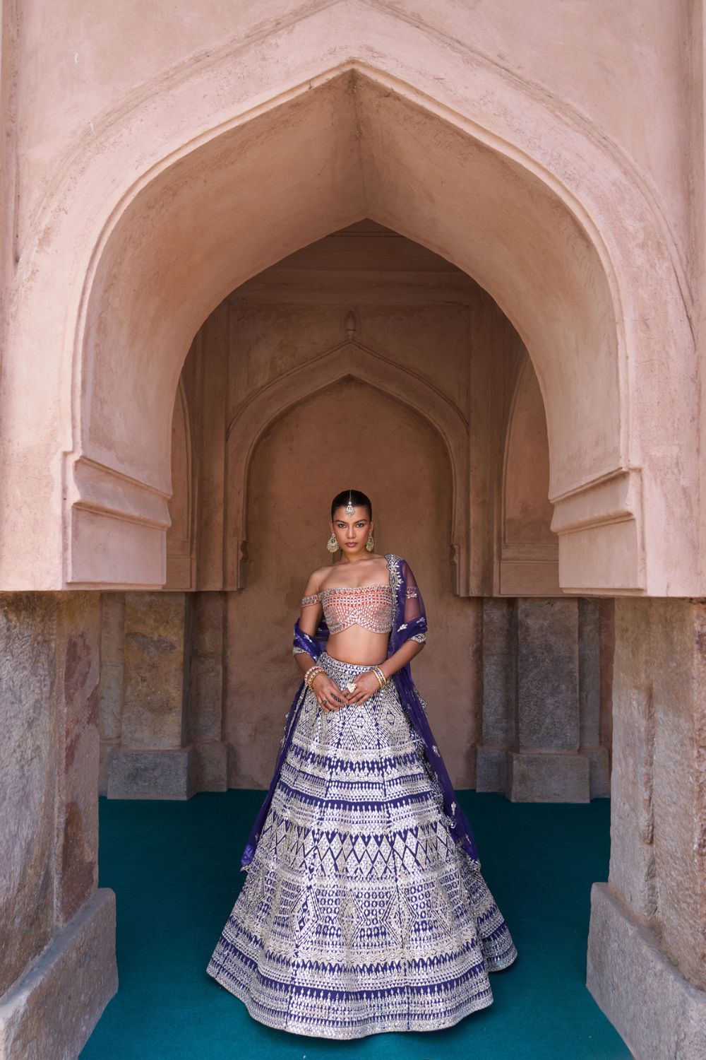 SITARA — Midnight Blue Raw Silk Lehenga Set with Contrast Blouse
