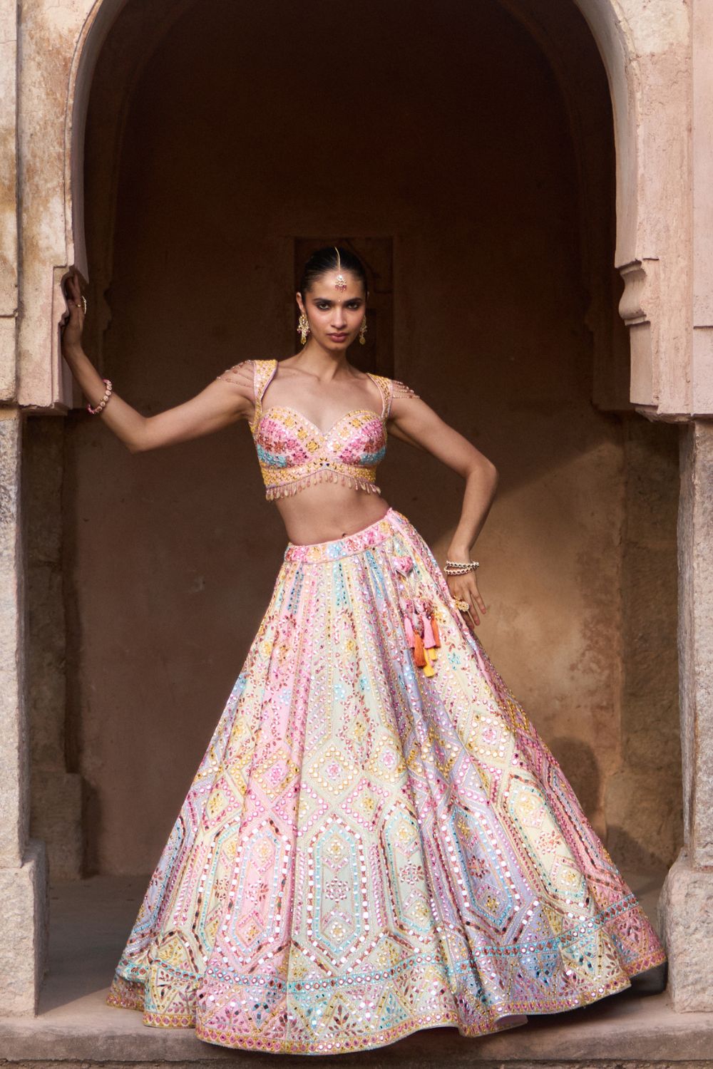 SAVERA — Multi Raw Silk Lehenga Set
