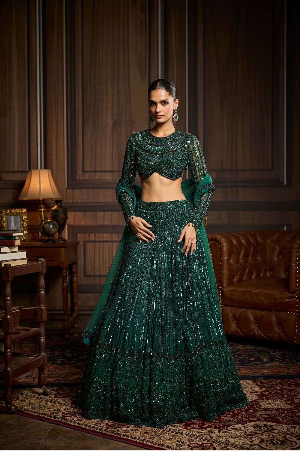 EMERALD GREEN EMBELLISHED LEHENGA SET