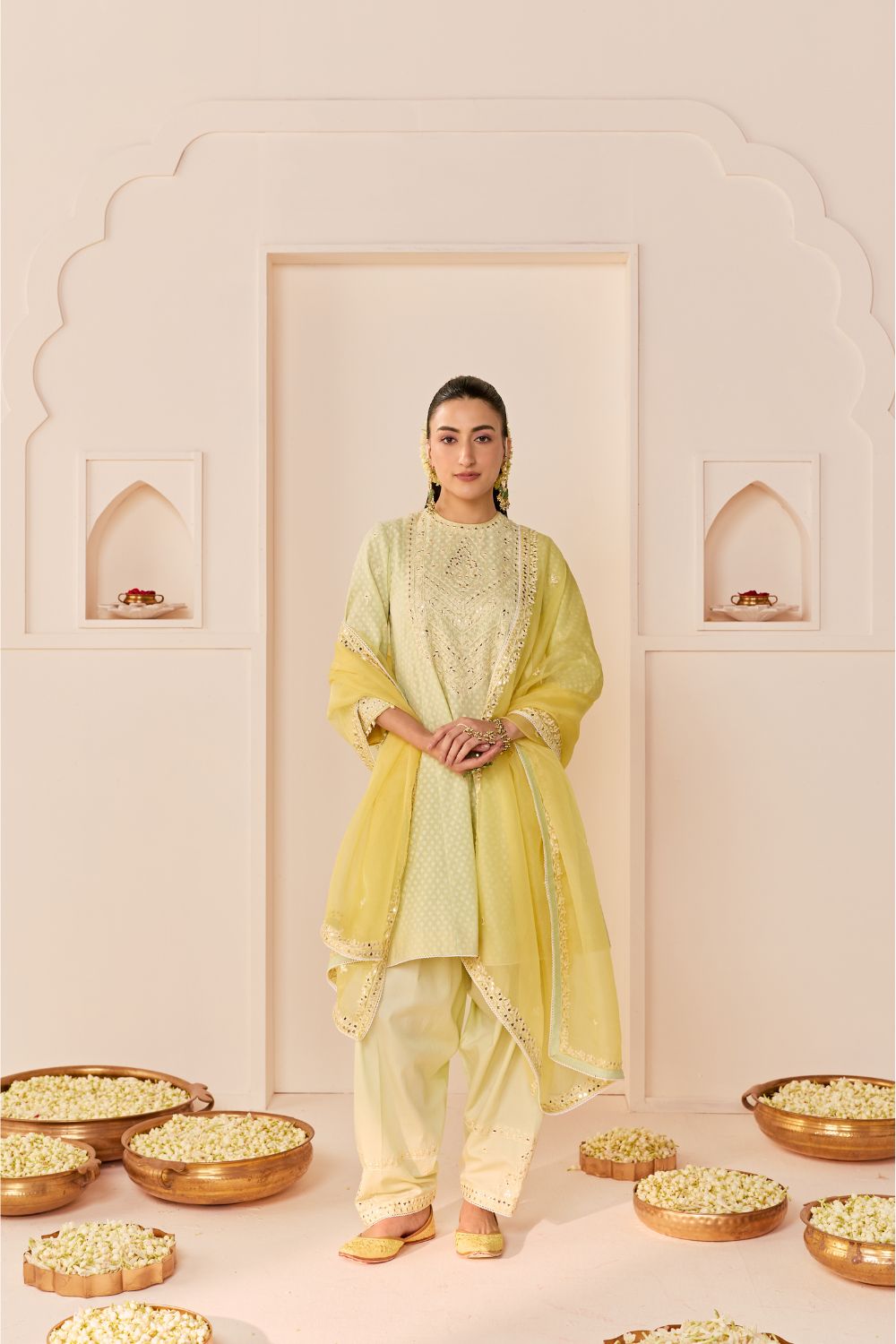 NIDA - MINT GREEN SHORT CHOGA WITH FARSHI SALWAR AND DUPATTA