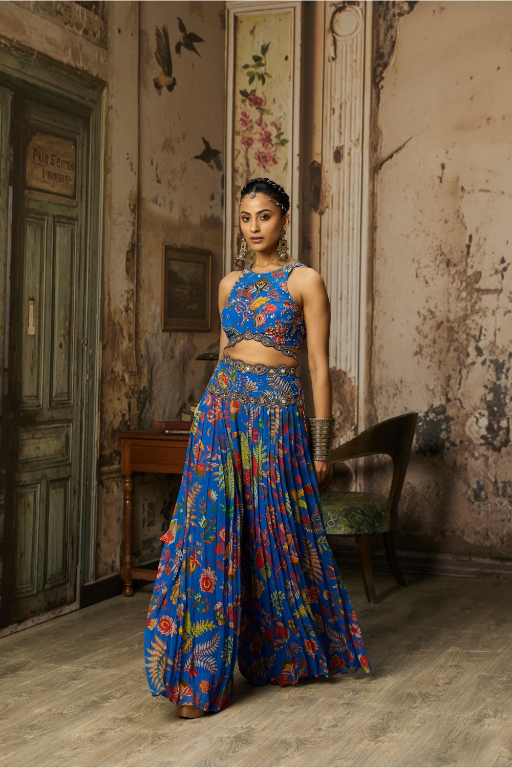 ELECTRIC BLUE PRINTED AND HIGHLIGHTED SHARARA SET
