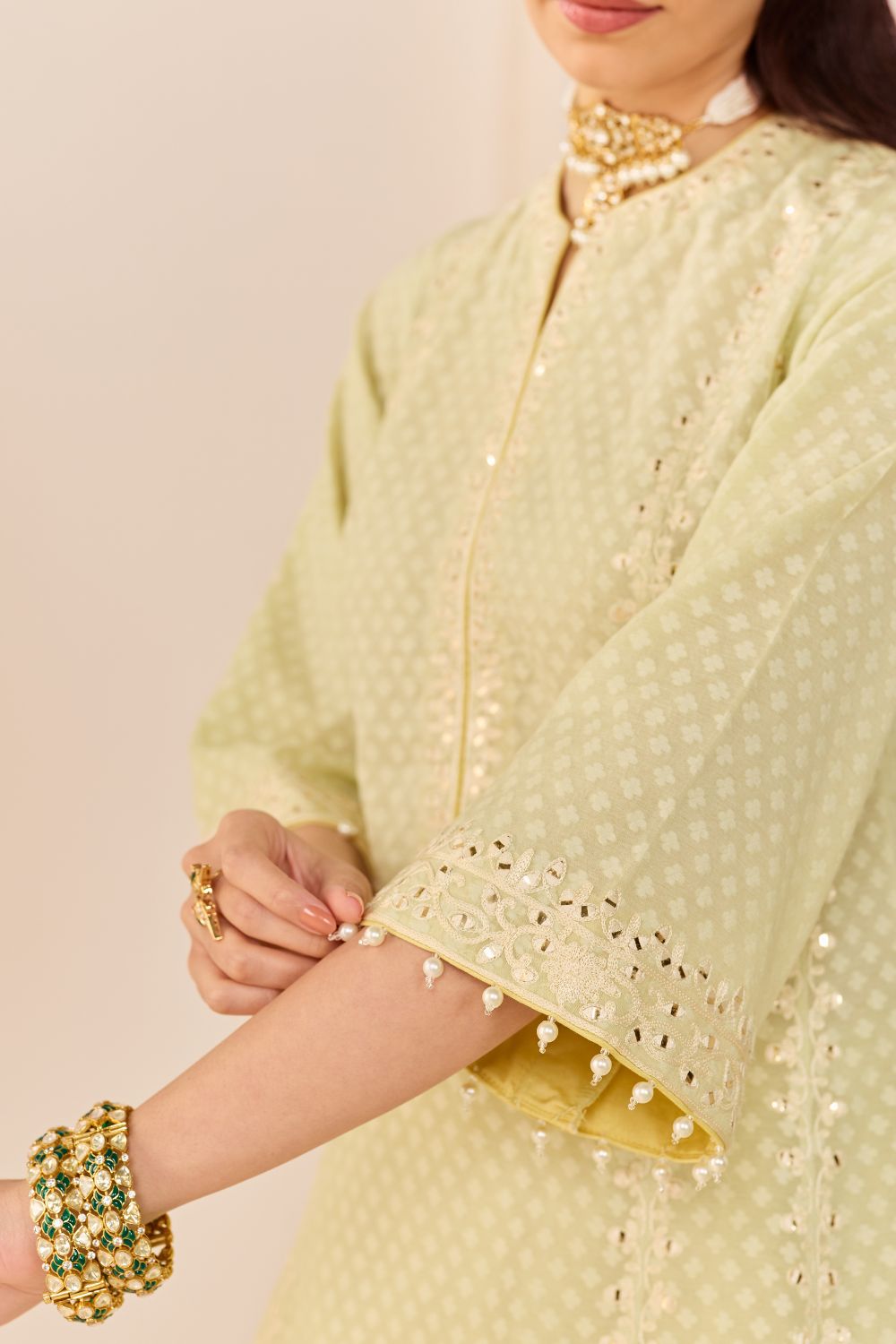 FIRDAUS - MINT GREEN LONG KALIDAAR CHAUGA WITH DOGRI SALWAR AND DUPATTA
