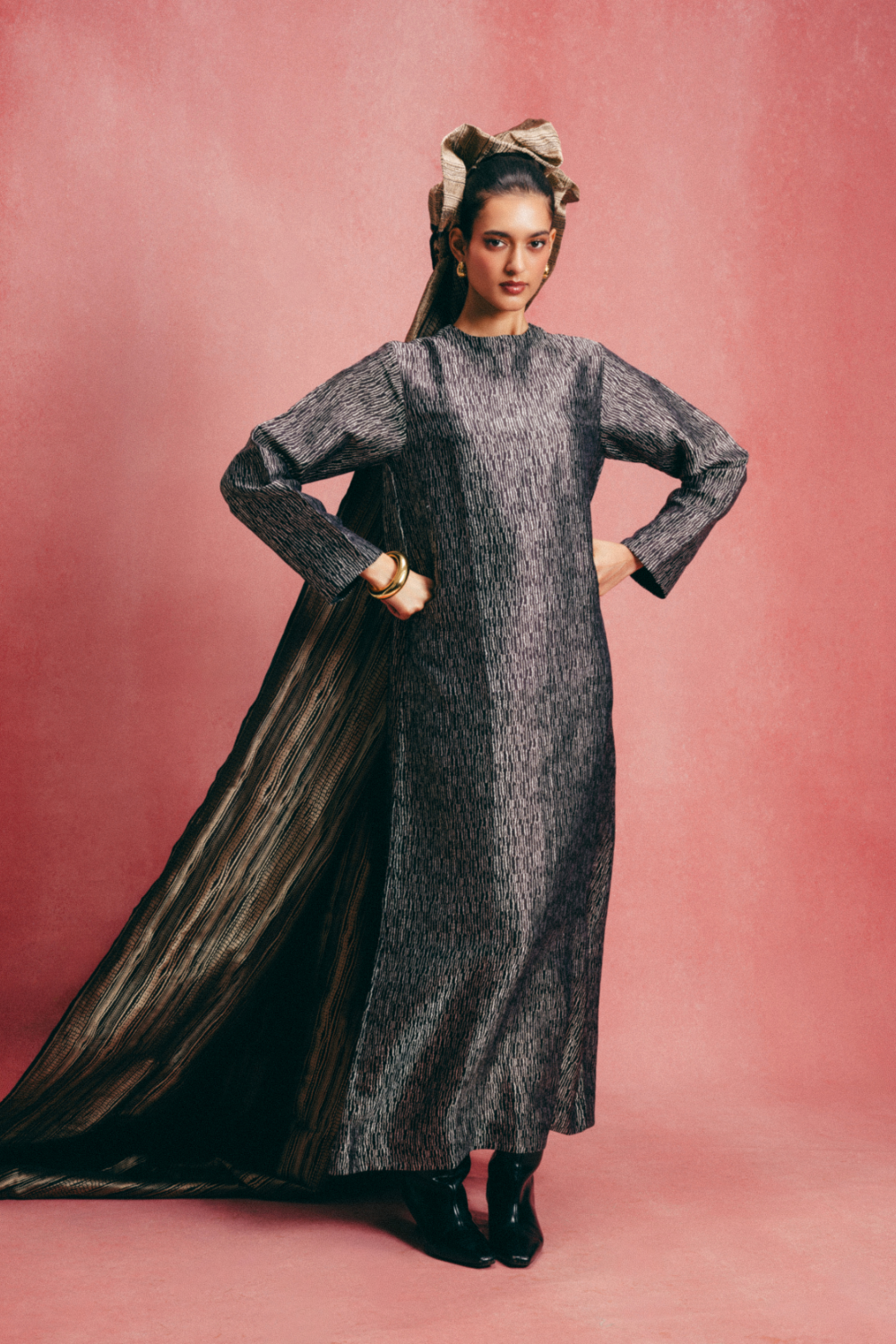 Handwoven Jet Black Banarasi Kaftan