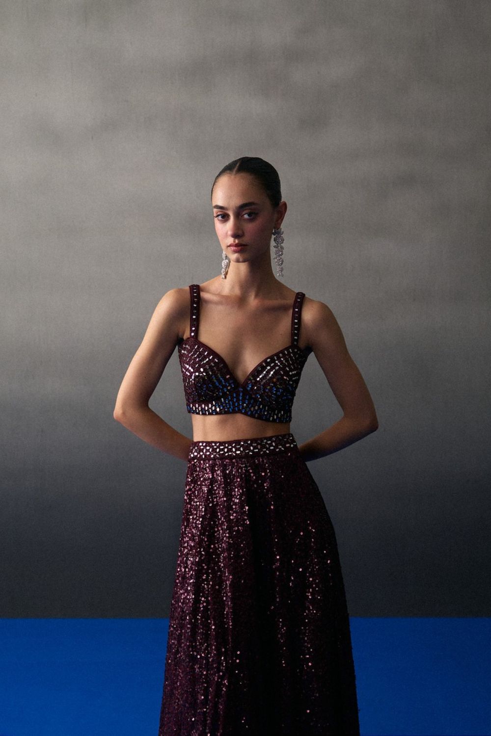 Crimson Sequins Skirt Set