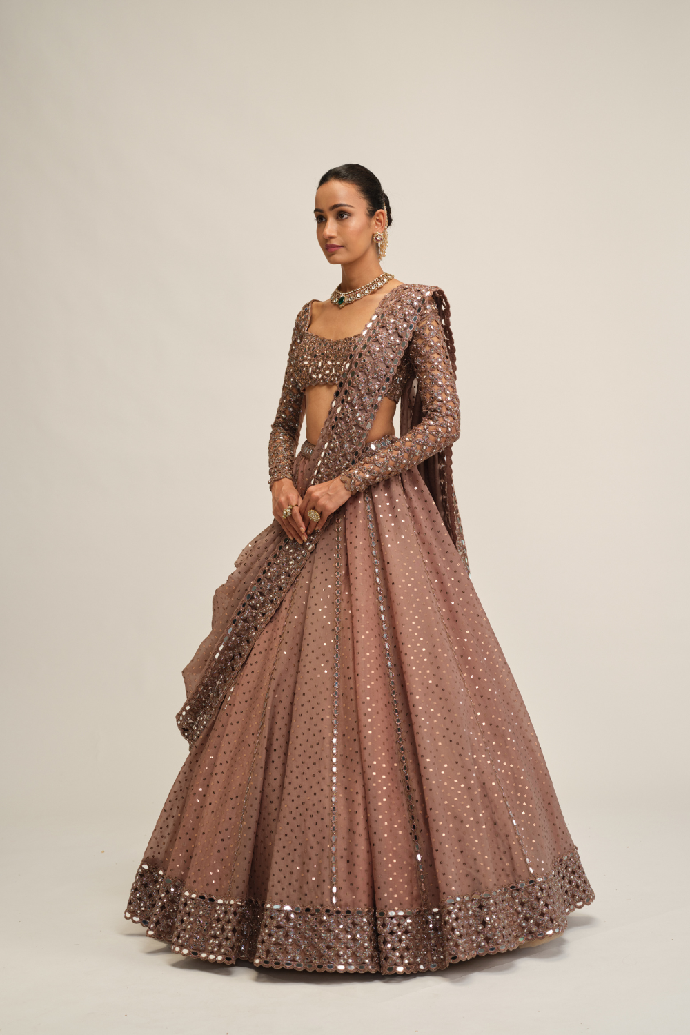 Deep Beige Sequins Embroidered Lehenga Set
