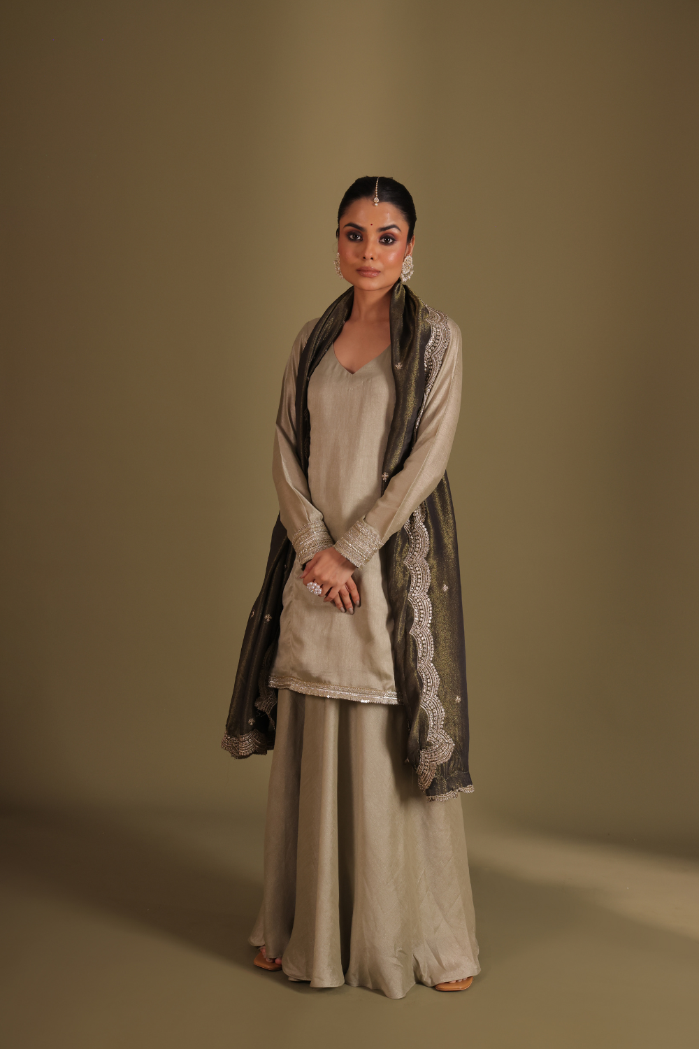 Jhalak Sage Kurta with Sharara and Dupatta- set of 3