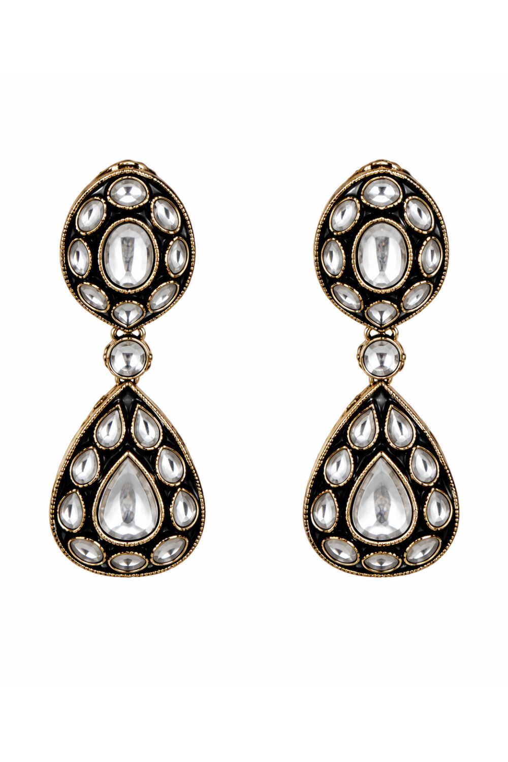 Gold Plated Kundan Polki Necklace Set with Maang Tikka and Earrings