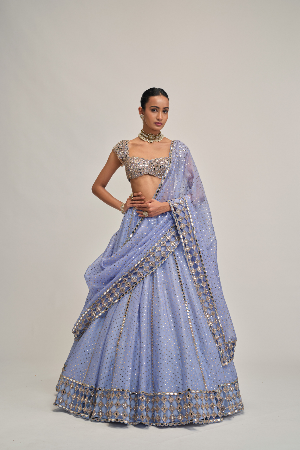 Dew Blue Sequins Embroidered Lehenga Set