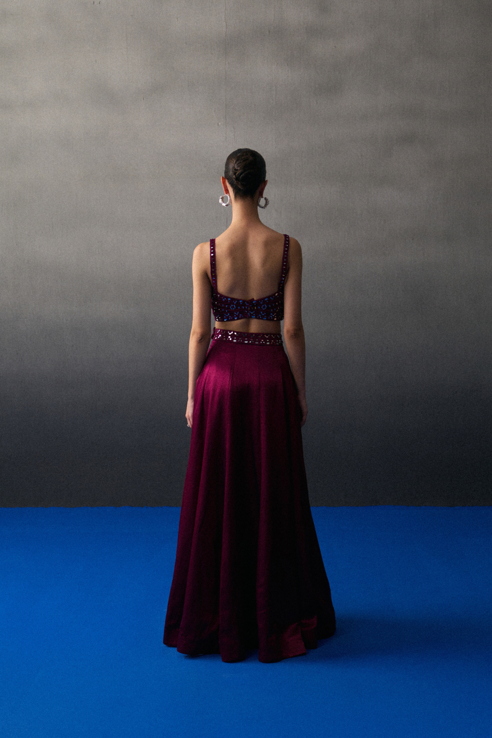 Crimson Satin Silk Skirt Set