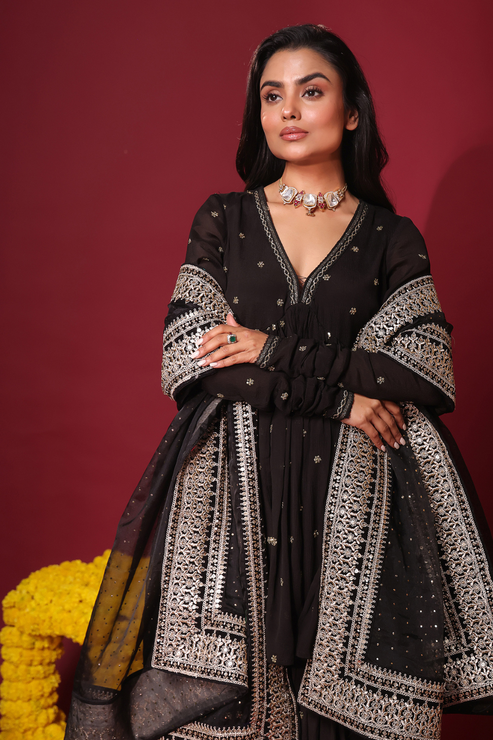 Black Peplum and Gharara Set