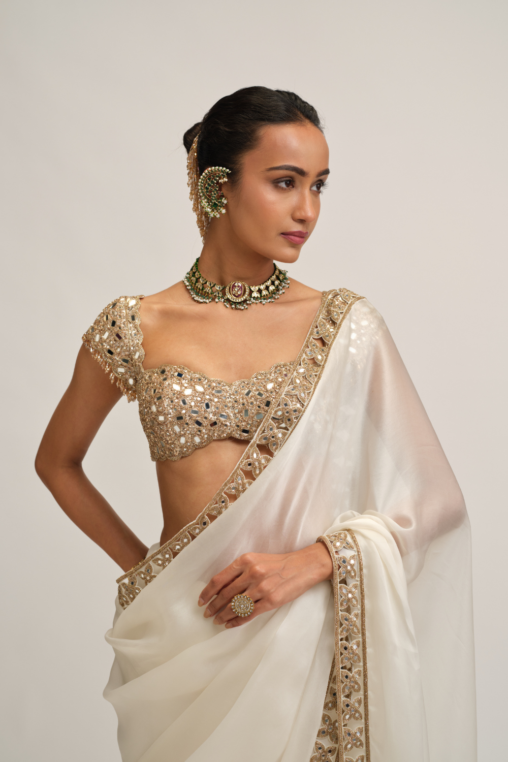 Off White Cutwork Border Saree Set