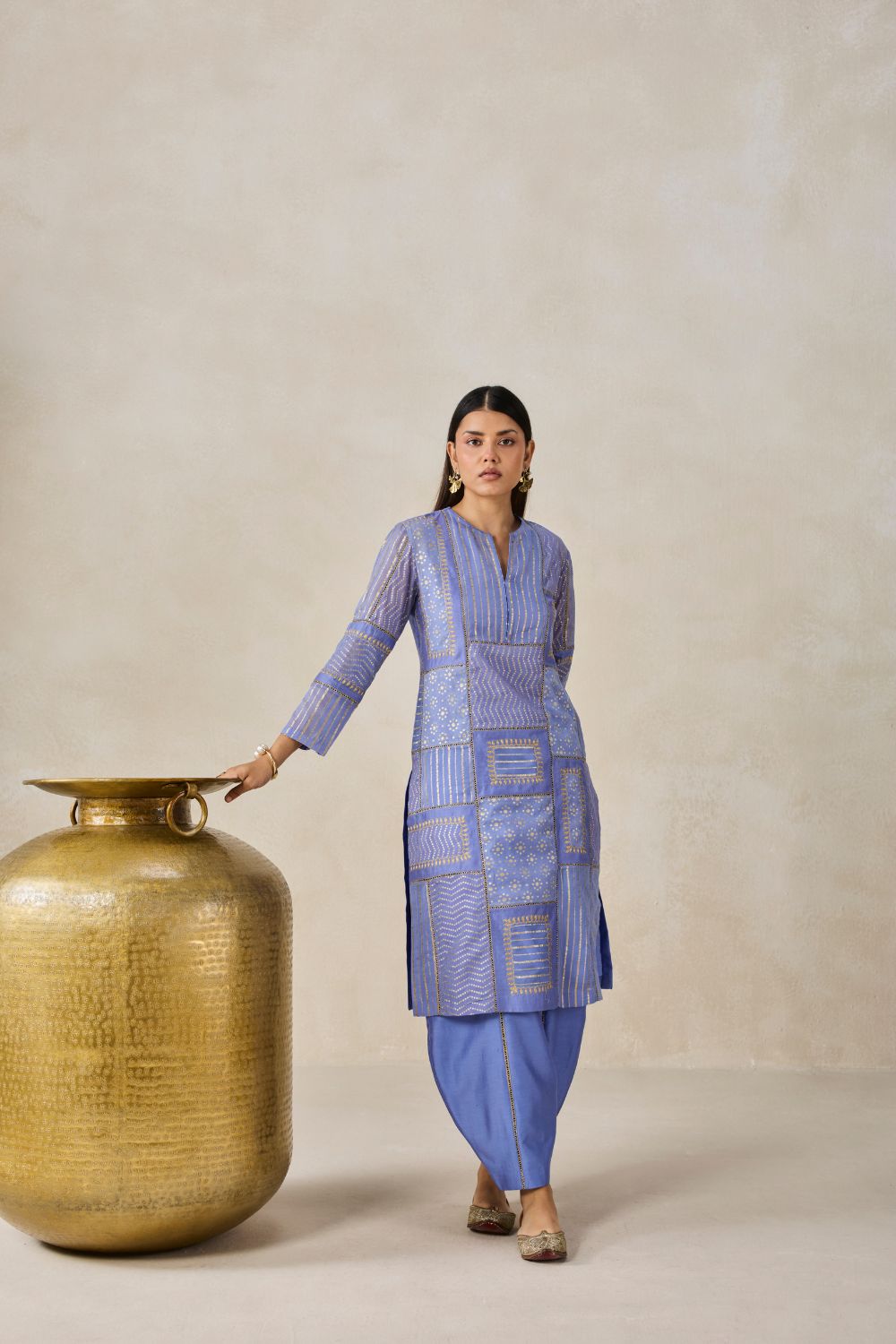Gold Chanderi Patch Work Kurta & Salwar