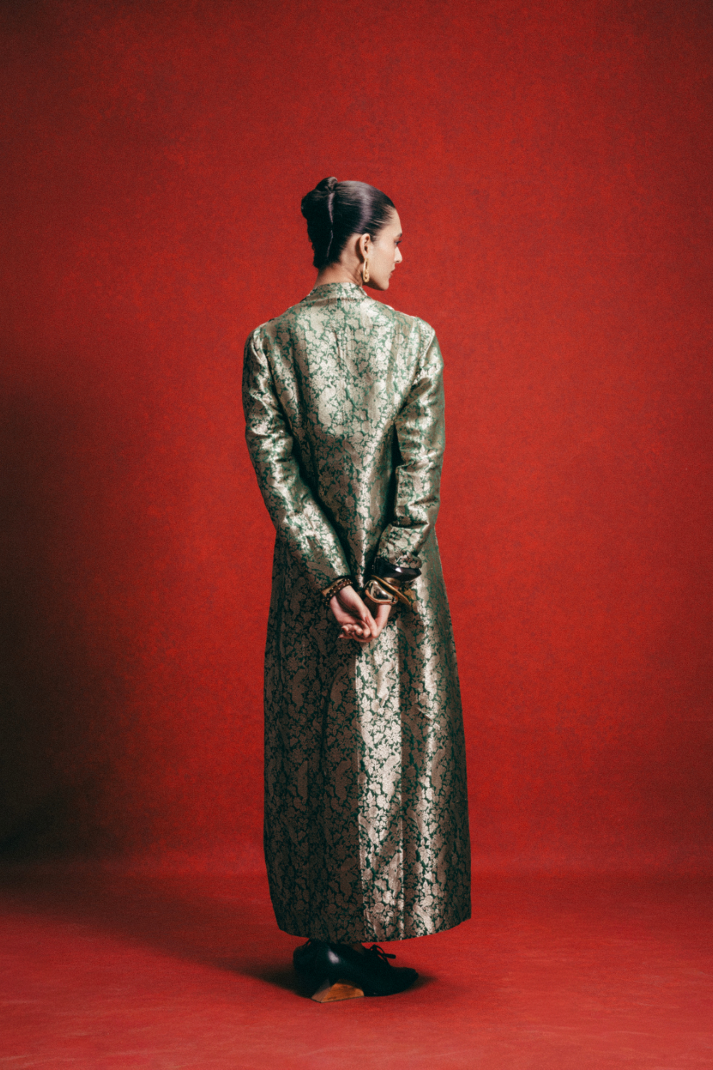 Handwoven Olive Green Banarasi Kaftan