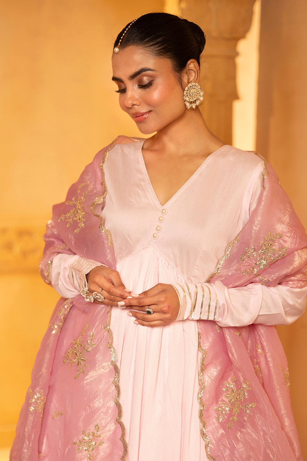 Pink Chanderi Anarkali Set
