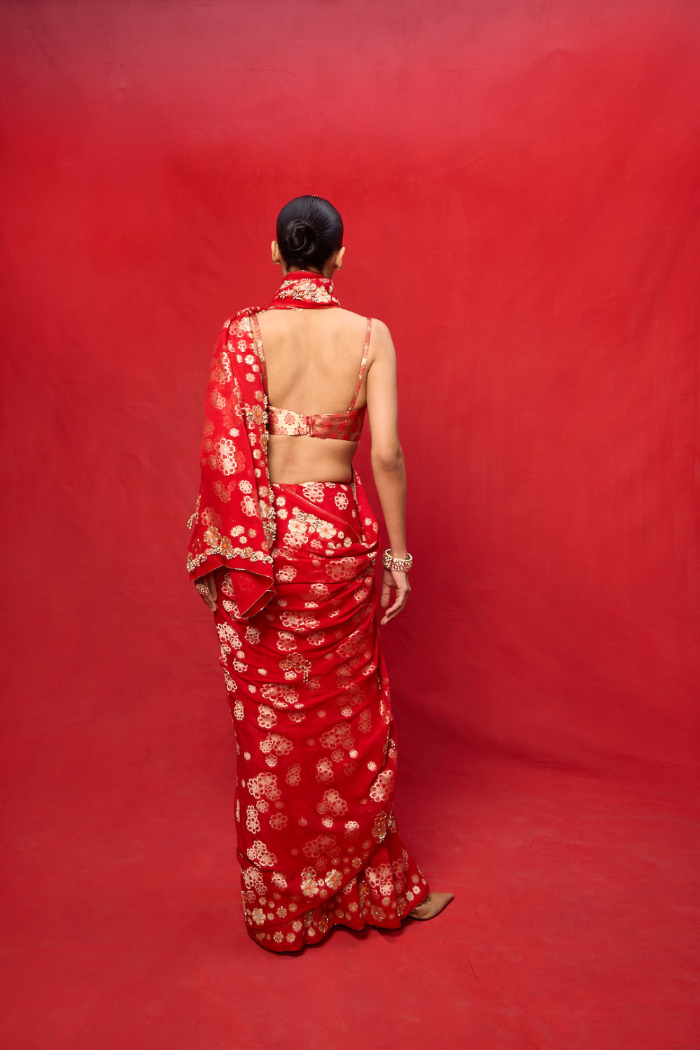 Handwoven Red Chiffon Banarasi Saree