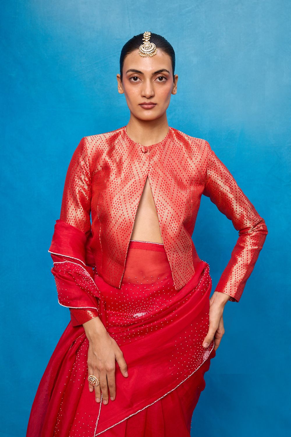 Handwoven Red Kora Banarasi Saree