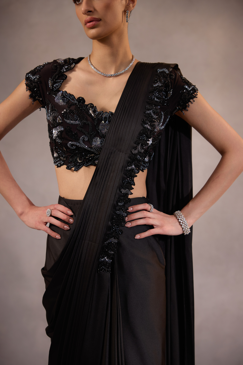 Black Drape Saree with Blouse