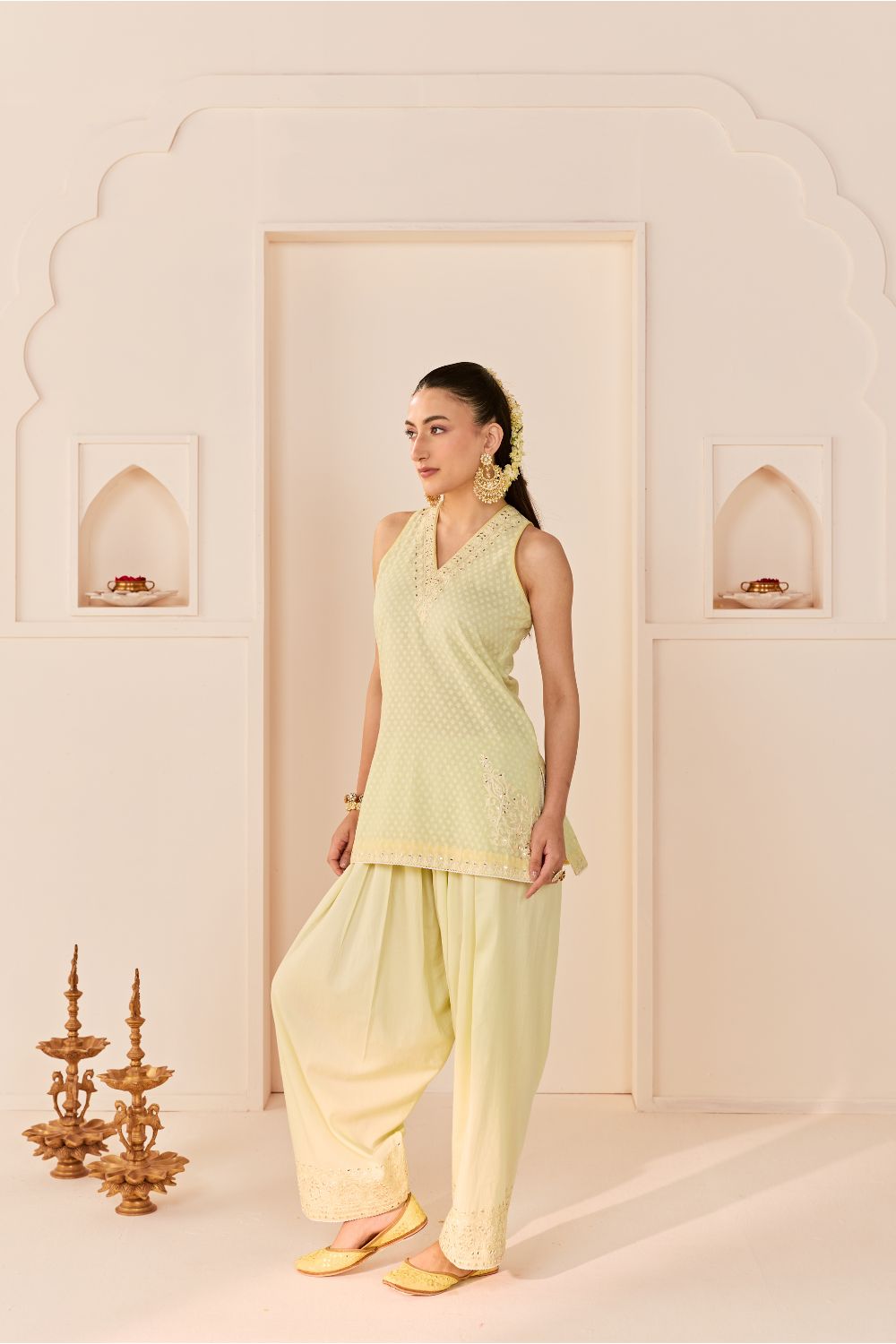 MIRAL - MINT GREEN SHORT KURTA WITH FARSI SALWAR AND DUPATTA