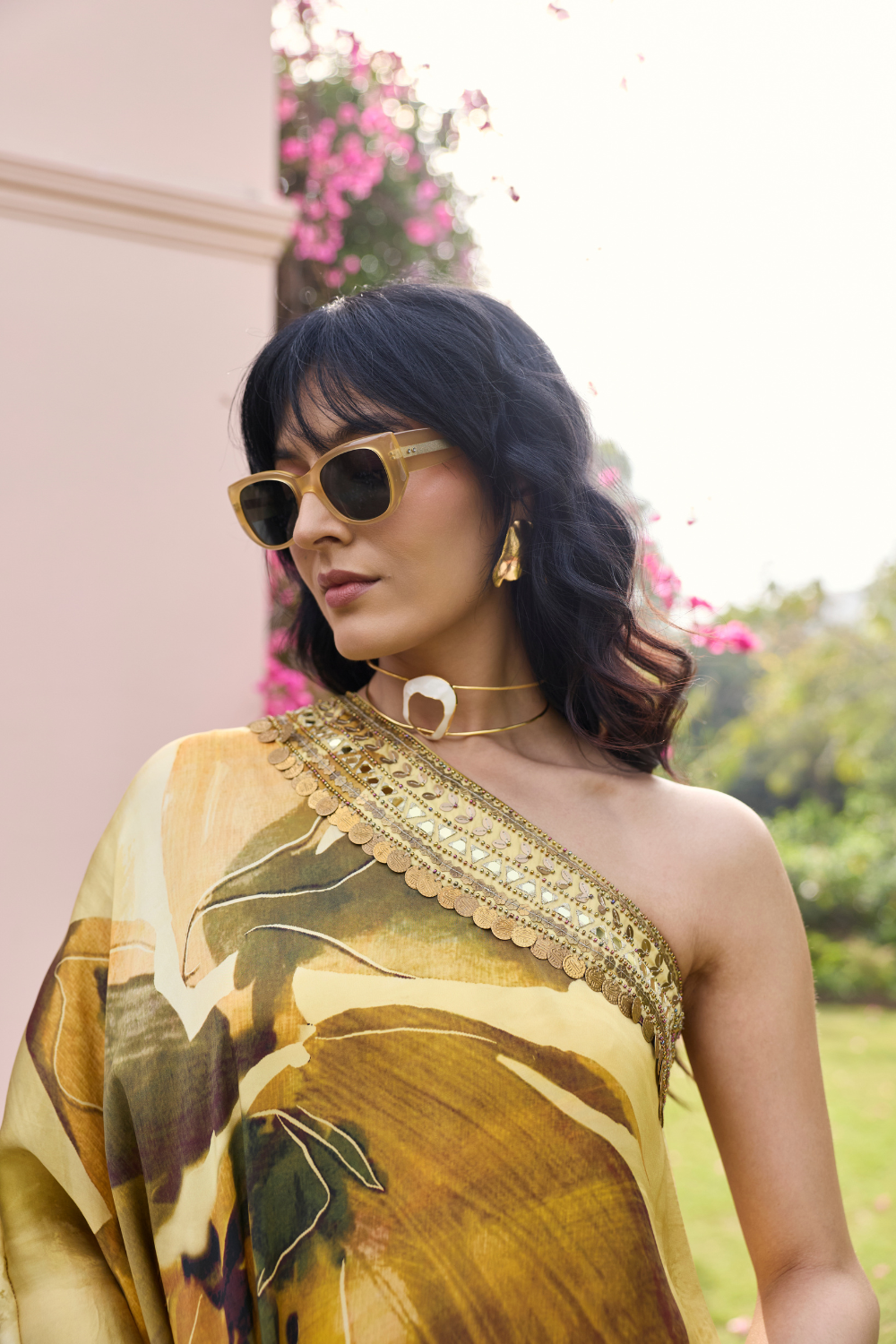 BUTTER YELLOW FLORAL, ONE SHOULDER KAFTAN SET