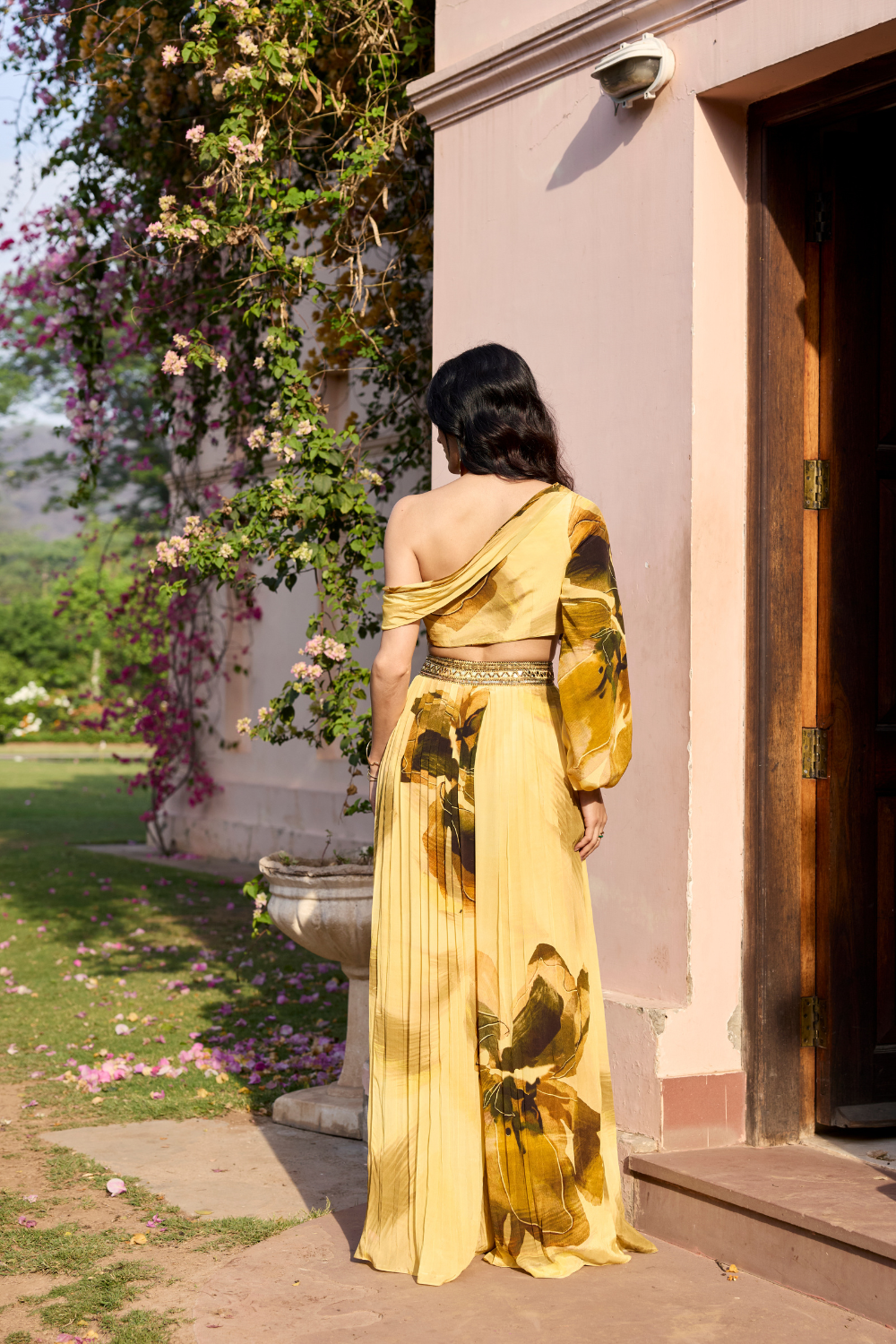 BUTTER YELLOW FLORAL ONE SHOULDER CO-RD SET