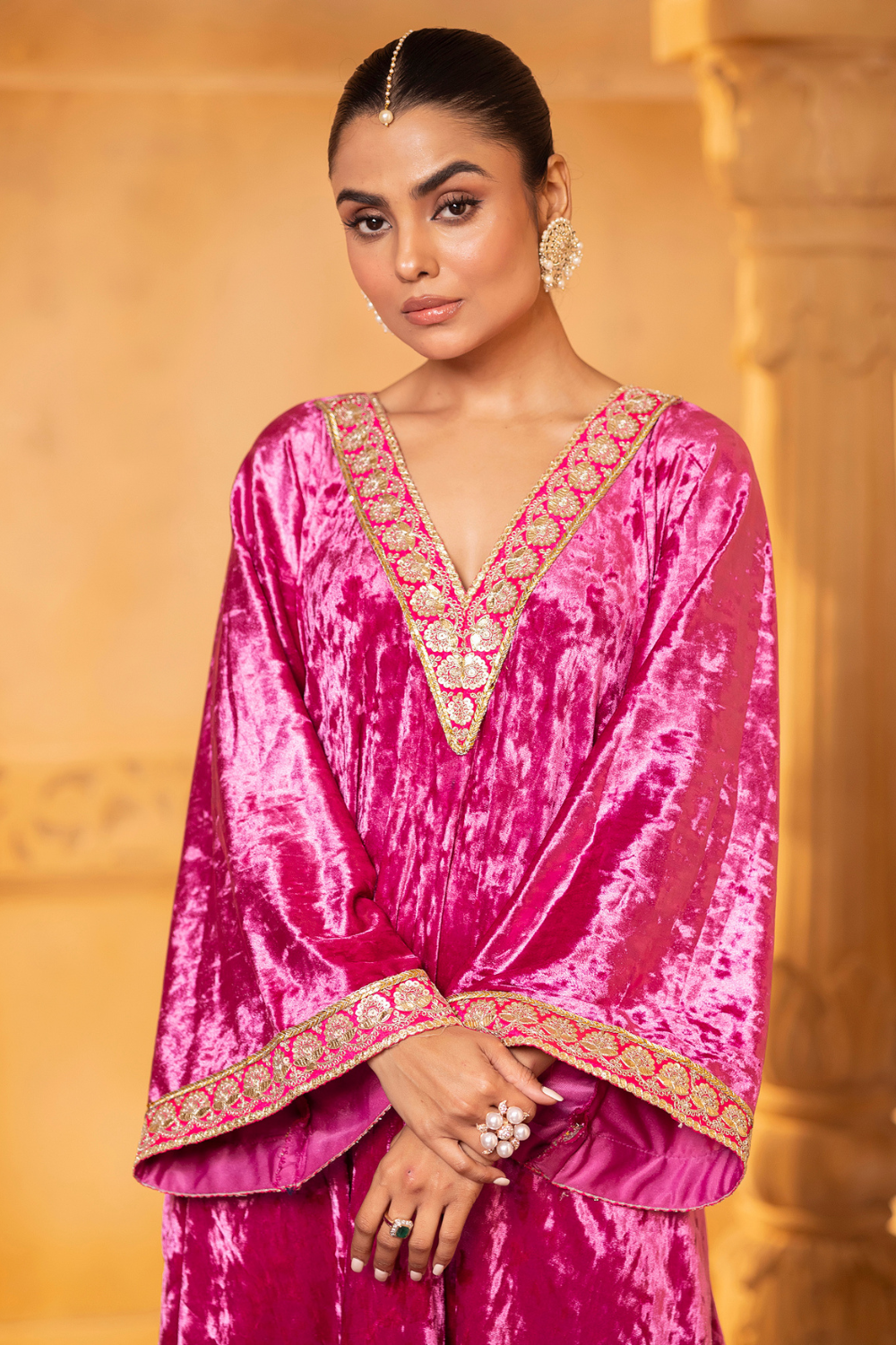 Pink Velvet Kaftan Set