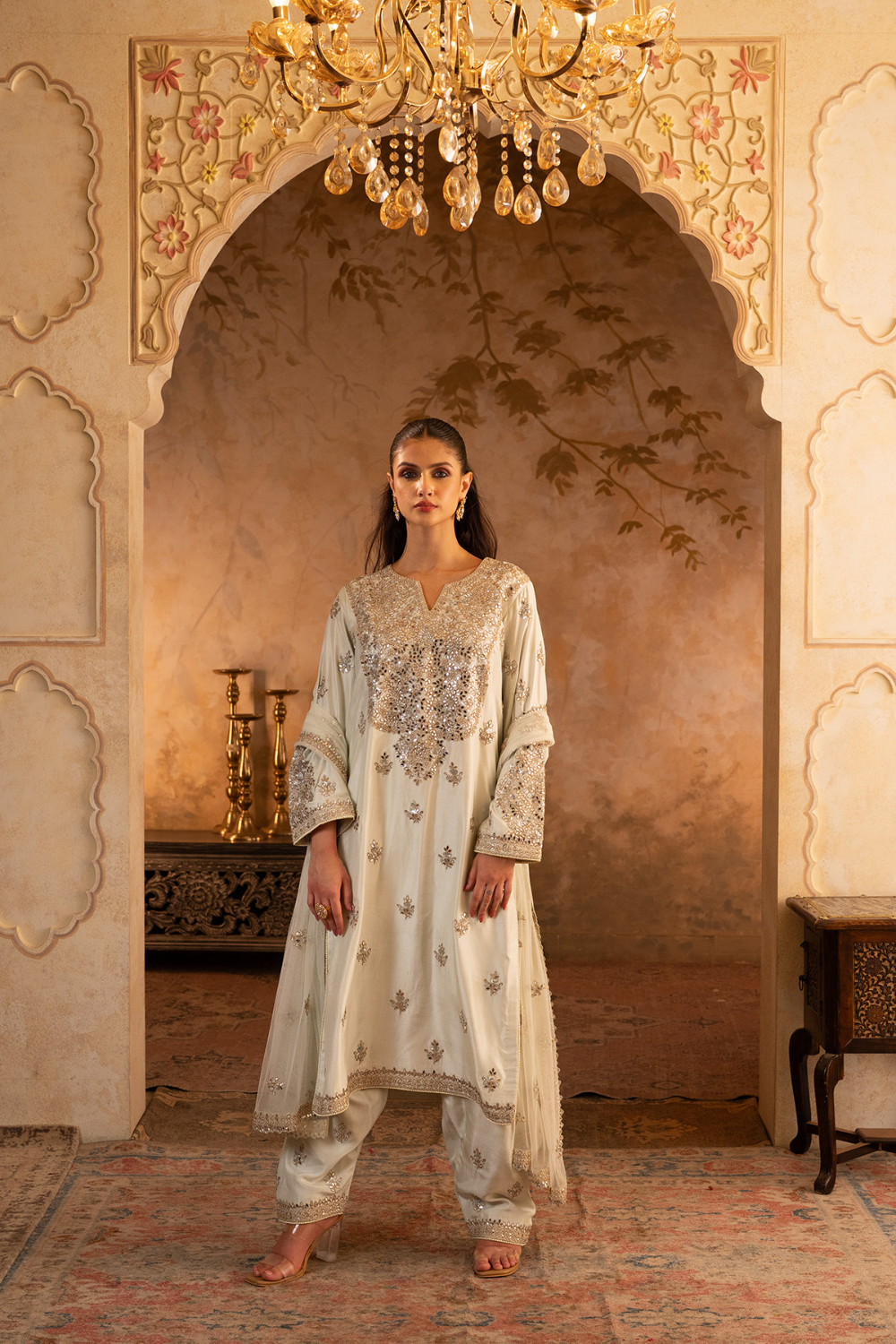 Pistachio Green Silk Suit Set