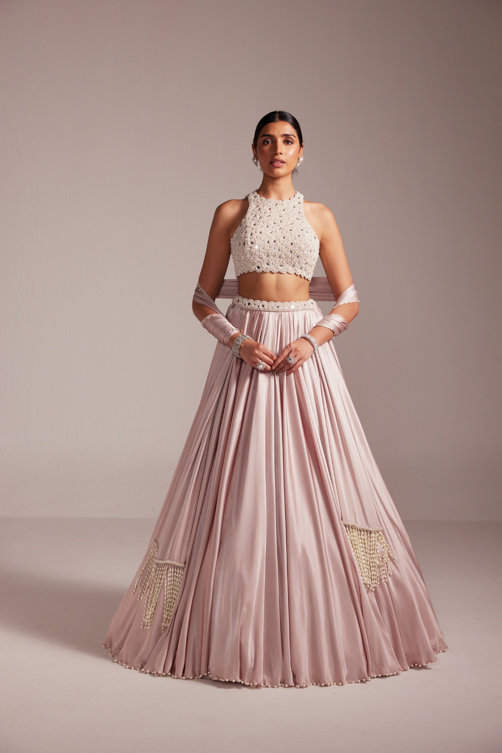 Ash Pink Satin skirt Set