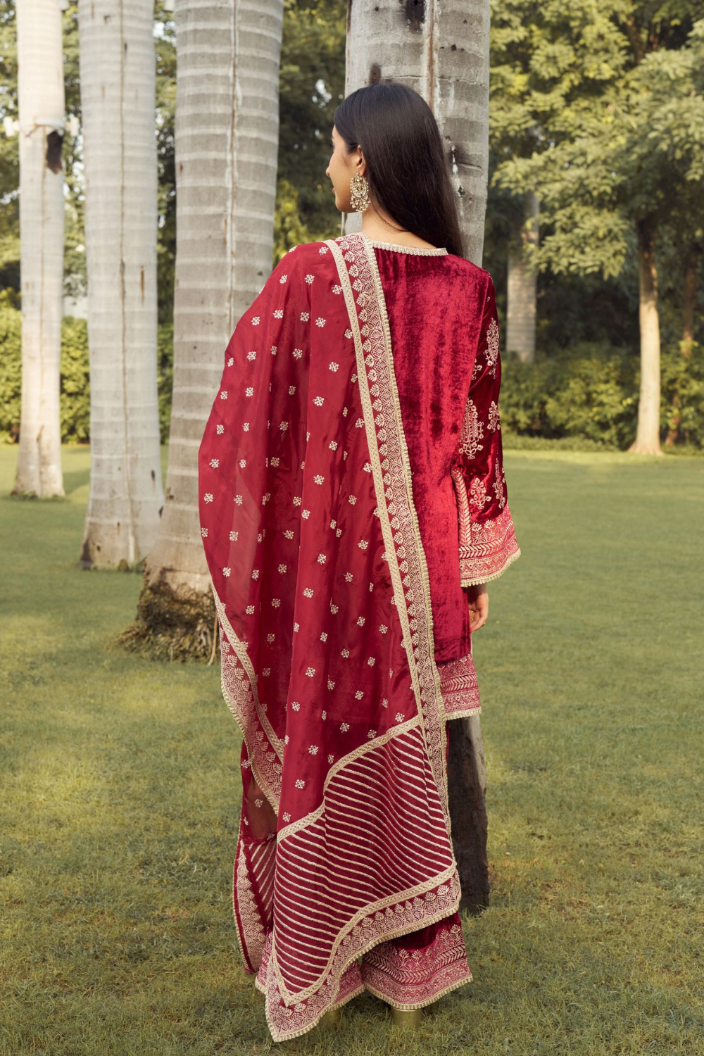 Velvet Sargam Wine Kurta Set With Viscose Glass OrganzaWine Sargam Dupatta