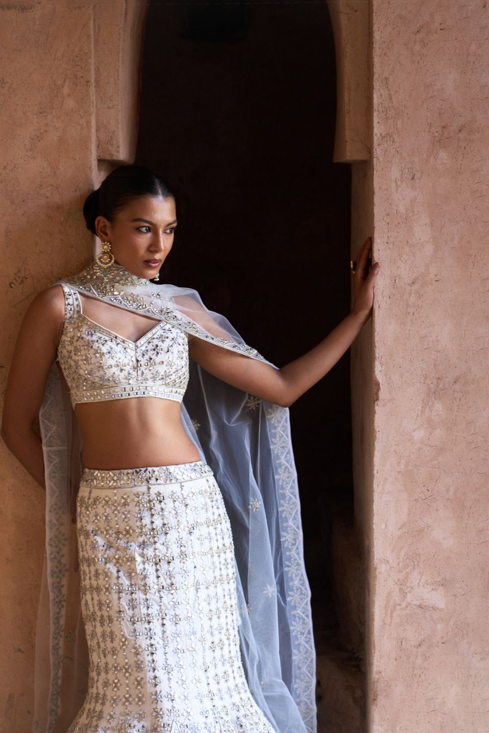 NIRMAL — Ivory Raw Silk Lehenga Set