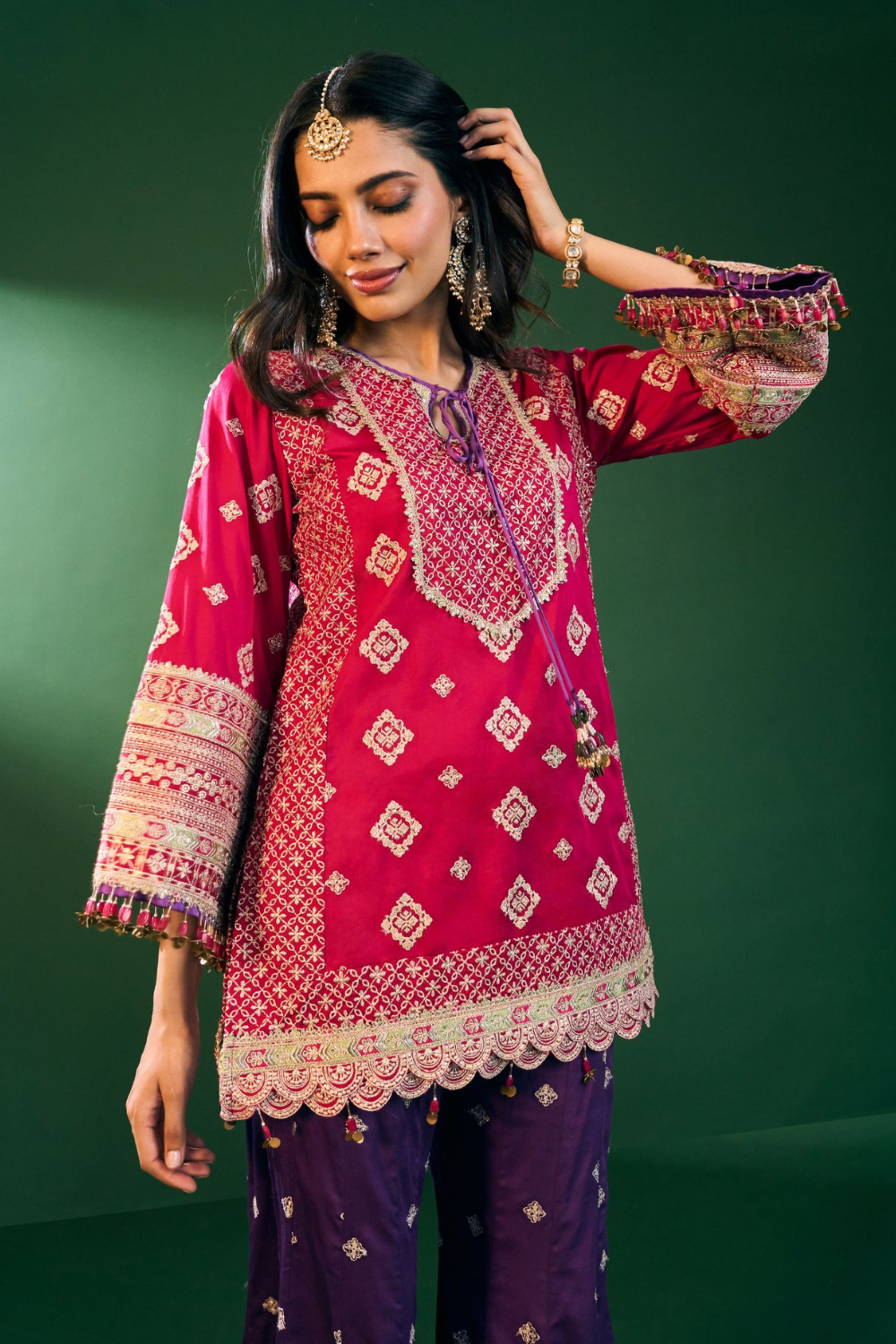 Hira Pima Satin Fuschia Kurta Set