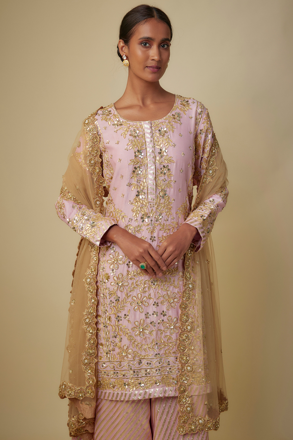 BABY PINK KURTA PANT AND DUPATTA SET
