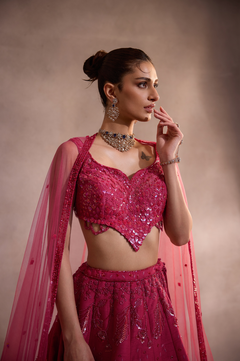 Cherry Pink Embroidered Lehenga Set of 3