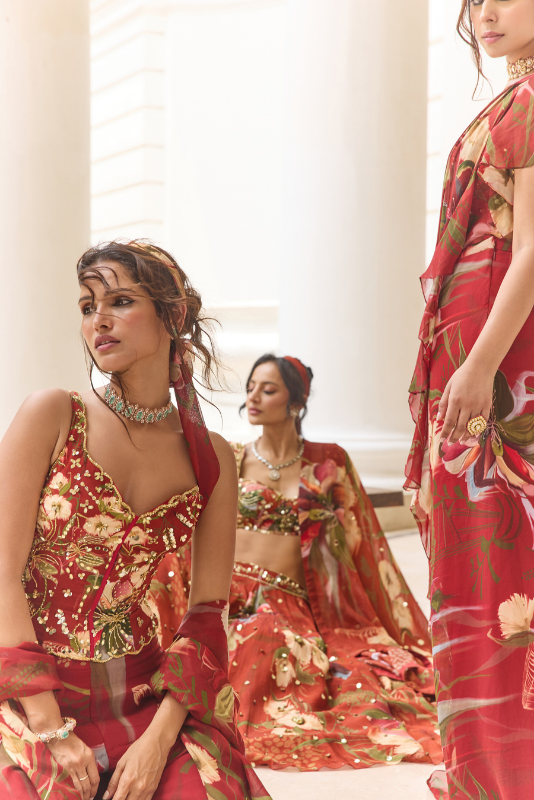 RED FLORAL PRINTED CO-ORD SET