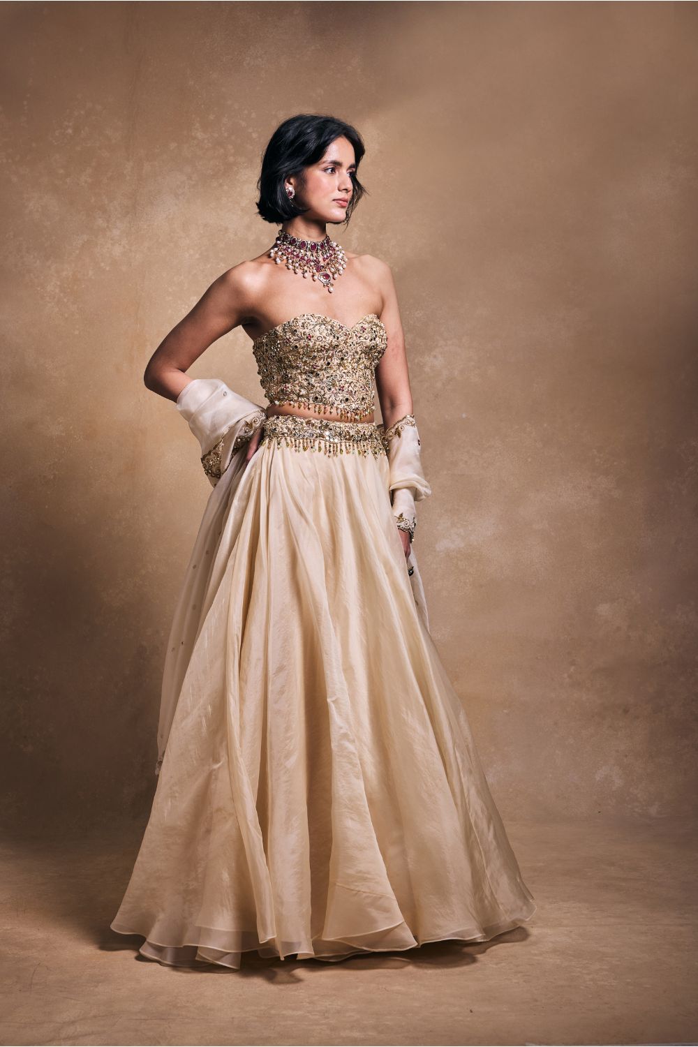 CREAM ORGANZA LEHENGA SET